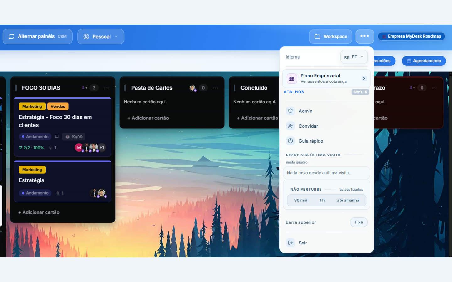 Menu de atalhos do MyDesk