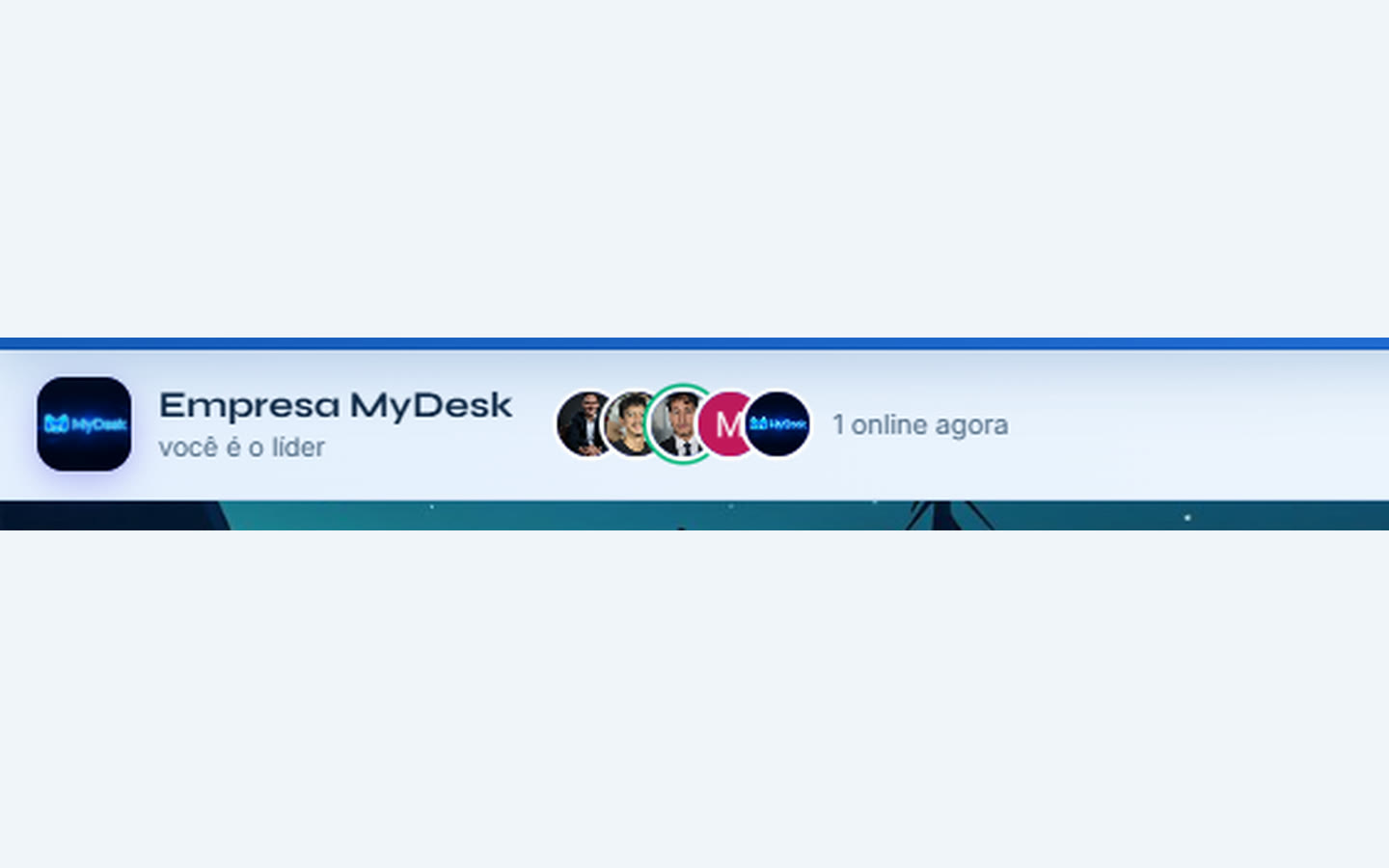 Barra do workspace de grupo com quem está online agora