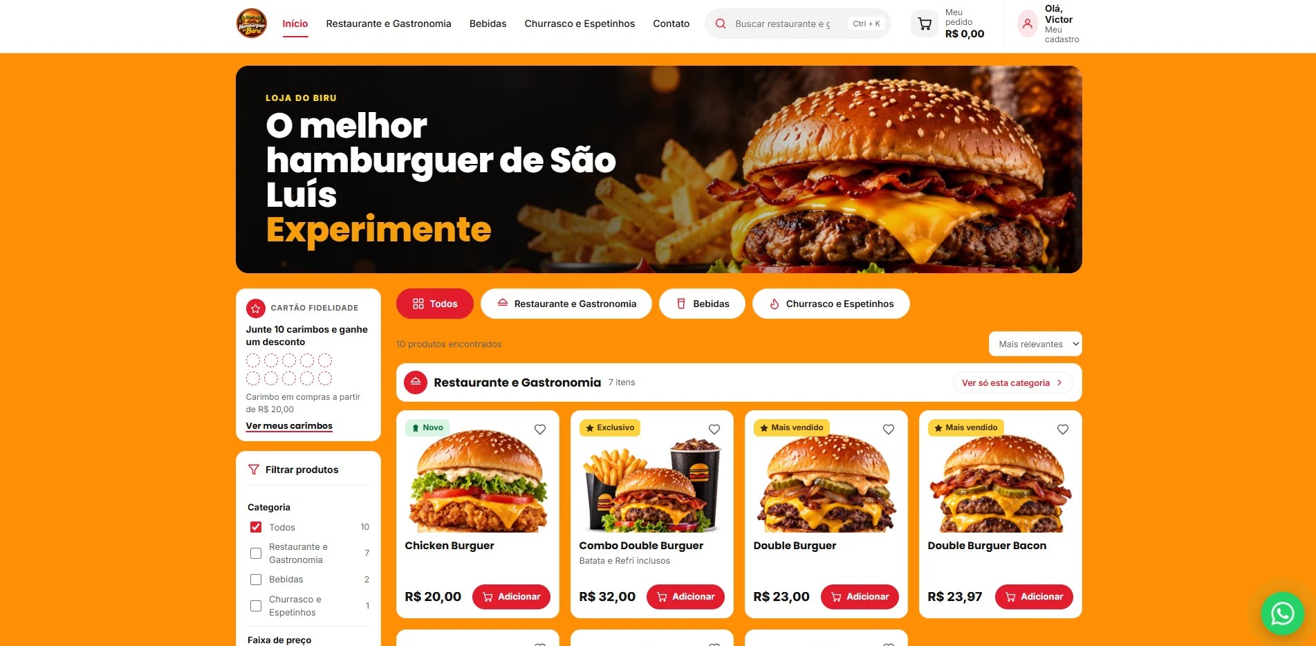 Loja online criada pelo Painel de Vendas, com banner, categorias, filtros e produtos